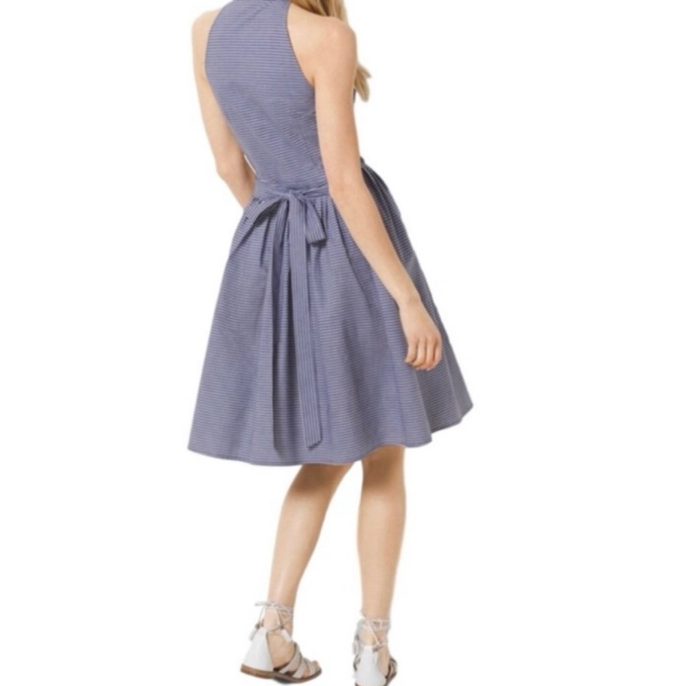 Michael Kors Size 0 XS classic striped belted blue and white dress with pockets - Picture 2 of 8